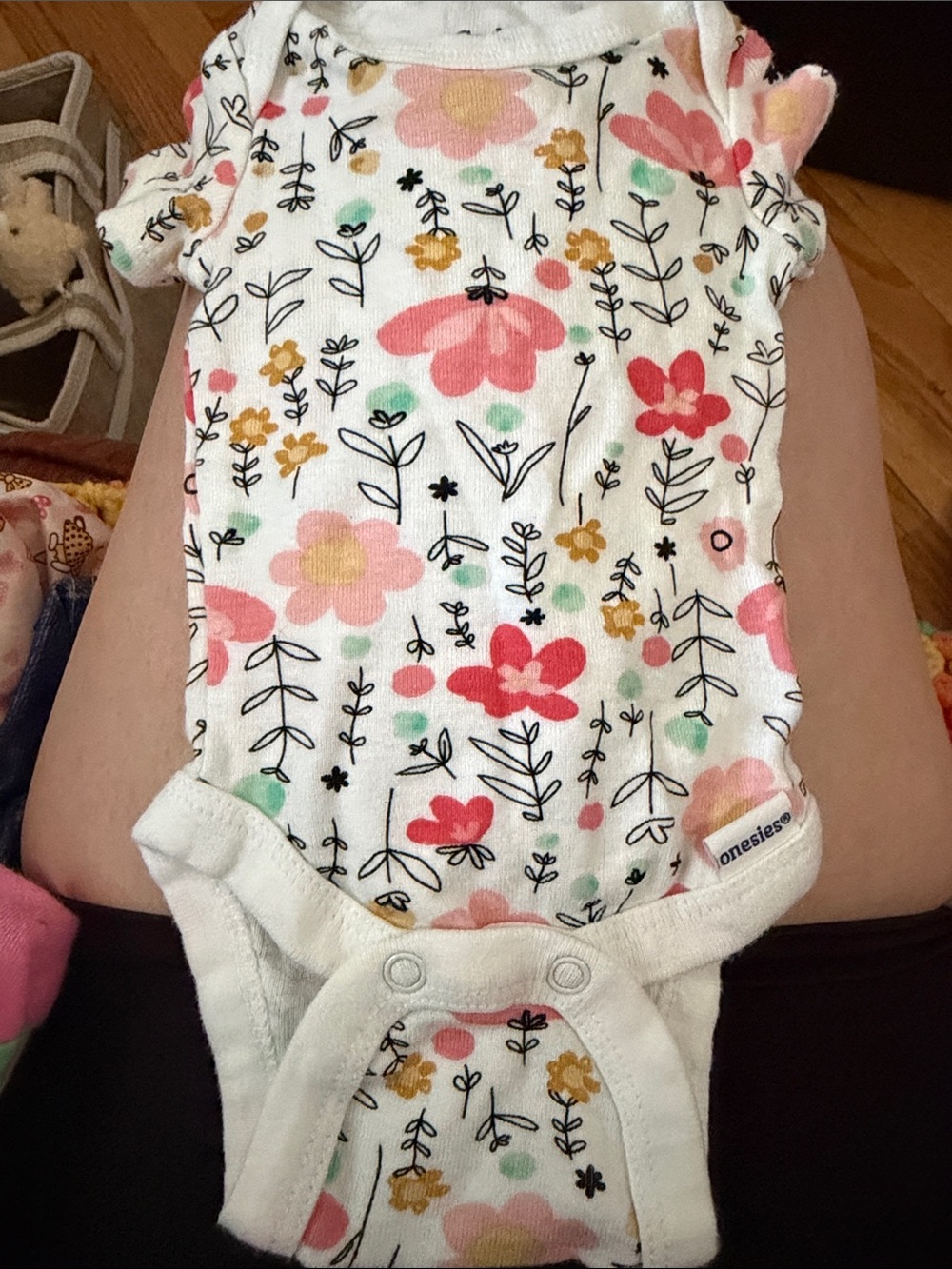 Gerber White Onesie with Pink, Yellow & Green Floral Print